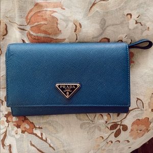 Blue Prada Saffiano Flap Wallet